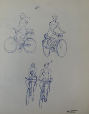 The Japanese Painter Hajime Kato (1925-2000) YOUNG WOMAN ON BICYCLE 1960 (371)