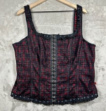 Tripp NYC Corset Top Womens 2X Black Red Plaid Floral Lace Crochet Mall Goth Y2K