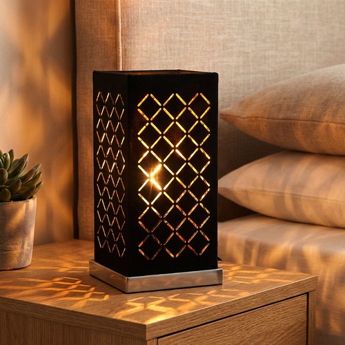 Lampe table tissu noire - table,