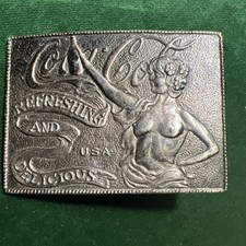 Vintage Brass Coca-Cola Belt Buckle Coke Refreshing and Delicious Topless Lady