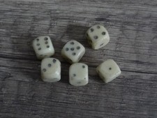 6 Bone Play Dice 19th Century Bistro, Folk Art, Gaming Dice Games, Collection F