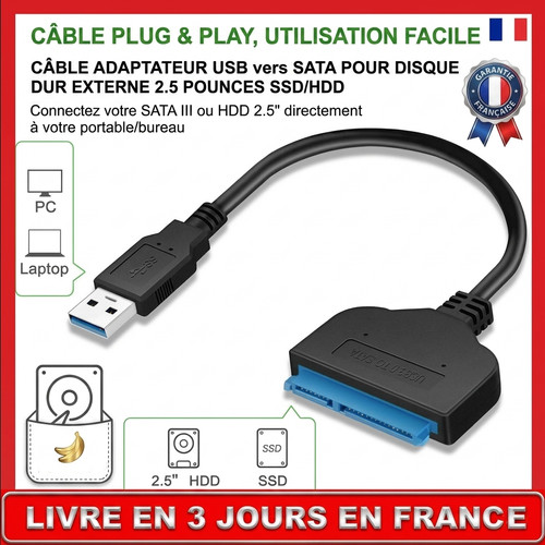 Adaptateur sata vers usb - vers, 3.0