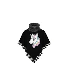 NEUF Poncho FILLE chaud motif licorne à sequins – Taille 4 à 14 ans