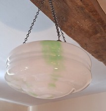 Art Deco Hanging Green White Bowl Flycatcher Plafonnier Pendant Light Lamp Shade
