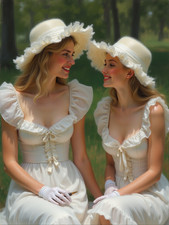 Photo 15x20 – Deux femmes en blanc au jardin – douceur façon David Hamilton