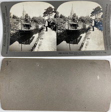 Sweden, Trollhättan, canal towed sailboat, vintage silver print, ca.1900