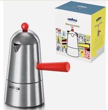 ? Carmencita Lavazza Glossy Aluminum Mocha Coffee Maker and Red Handle NOS