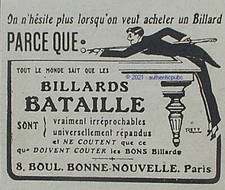ADVERTISEMENT BILLIARDS BATTLE BOARD GAME SNOOKER SIGN RETT 1914 FRENCH AD PUB