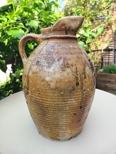 Antique varnished sandstone jug - rustic French pottery late 18th century,...