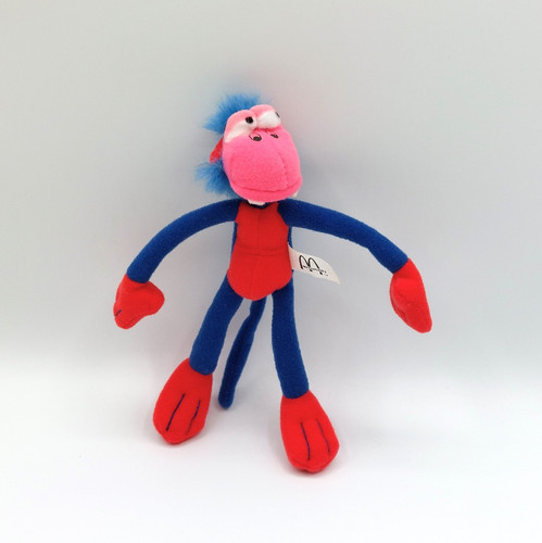 Peluche singe bleu - rouge, rose