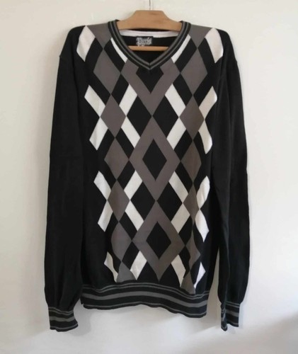 Pull noir losanges coton - noir, à