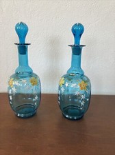 Ancienne Paire Carafe bleu