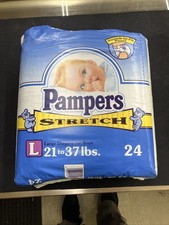 Vintage  Pampers Stretch Size L 21 To 37 lbs 24 Count Open Bag