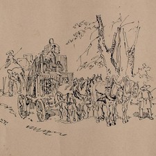 Joseph Simon Volmar Animals Transport Signed Unique Ink Drawing Circa 1820