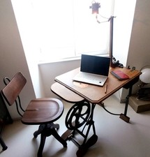 Magnifique ensemble industriel table ET chaise /récup luminaire déco loft indus