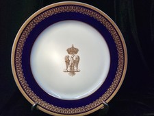 Antique c. 1810 Signed Sevres Plate French Porcelain Napoleon Gold Eagle Crown