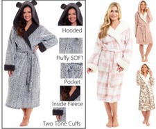 EX Store Hooded Ladies Womens Soft Cosy Fluffy Bathrobe Dressing Gown Bath Robe