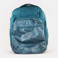Kipling Seoul Large Laptop Backpack Turquoise Metallic Front Pocket With Charm
