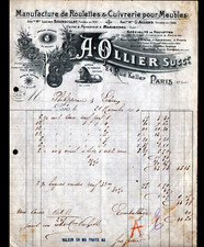 PARIS (XI°) MORIENVAL FACTORY, FURNITURE HARDWARE ROULETTE "OLLIER" 1910