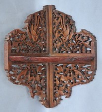 ANTIQUE CHINESE CORNER SHELF VERY FINELY CARVED BAT BIRDS