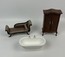 Dolls House Furniture Lot Empire Fainting Couch Chaise Longue Sofa Miniature Etc