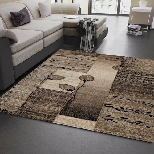 Tapis beige marron avec motif - tapis,