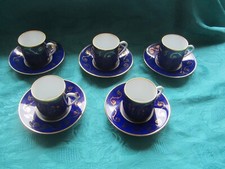 5 Limoges Porcelain Coffee Cups Jammet Seignolles Recital Blue Oven