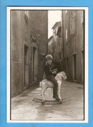 Child postcard wooden horse - child,