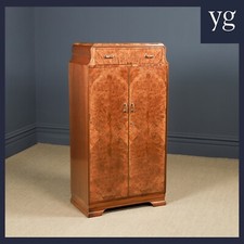 Small Antique Art Deco Two Door  & Drawer Walnut Wardrobe Armoire Tallboy Chest
