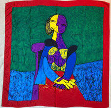 grand Foulard en soie "Picasso"  vintage 105cm x 105cm Scarf