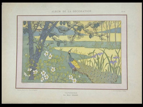 Paon paysage planche 1900 - paysage,
