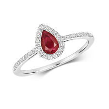 Bague Femme Pavage Or Blanc 9 k/carat et Diamant 0.15 Carat avec Rubis