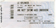 Billet de concert Indochine Lille Splendid 24 novembre 2000 - une nuit intime