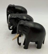 Miniature Wood Ebony Elephants Handmade Africa Art Deco 3 Sculptures