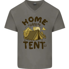 Domestique Is Où My Tente Est Drôle Camping Hommes Col V Coton T-Shirt