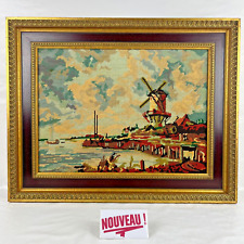 ➜SUBLIME PAINTING/FRAME CANVAS "WINDMILL" tapestry embroidery vintage
