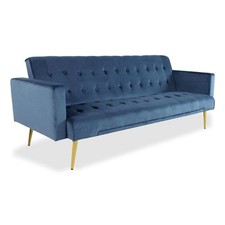 Canapé Convertible Velours "Tybio" 191cm Bleu