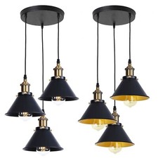 Suspension design lustre vintage noir-doré luminaire plafond cuisine E27 chambre