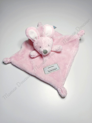 Doudou plat carré lapin rose - carré,