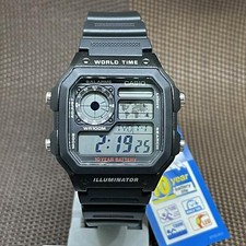 Montre numérique en résine noire Casio AE-1200WH-1A 10 ans d'autonomie World ...