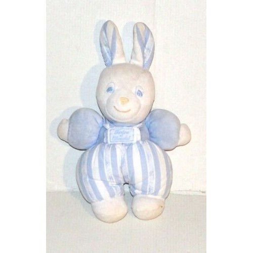 Doudou lapin bleu blanc rayé - lapin,