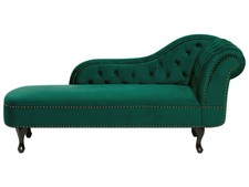 Chaise Longue Côté Droit Méridienne en Velours Vert Glamour Elégant Salon Nimes
