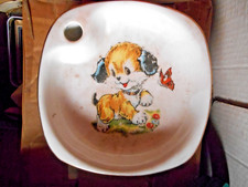 assiette a bouillie bébé ancienne décor chien papillon nature faience