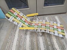 Vintage Aluminum Webbed Folding Beach Lawn Chair Chaise Lounge Child's Size