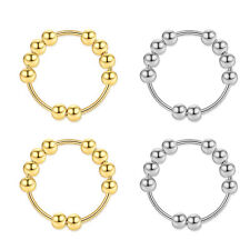 4pcs Womens Anti Anxiety Fidget Ring Stress Relief Rotatable Beads Spinner Rings