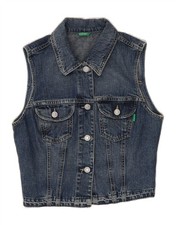 BENETTON Womens Crop Denim Gilet UK 10 Small Blue Cotton CM14