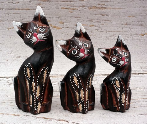 Statuettes chats bois - statuettes,