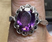 Bague Ancienne Argent Sertie Pierre Mauve Et Marcassites 