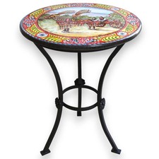 Table Ronde En Pierre Lavique De L'Etna Ø 60 Cm, Piedestal En Fer Forgé