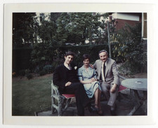 Parents and sons, garden top bench - vintage snapshot photo, May 1974, Belgium
